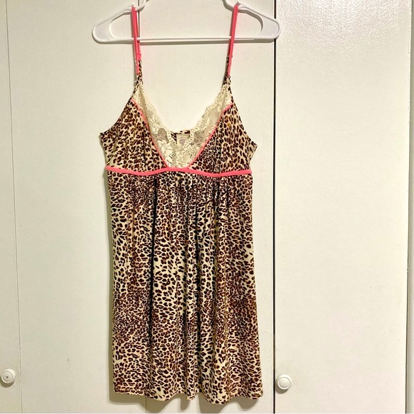 IN BLOOM by JONQUIL Cheetah Print Chemise Cream Lace, Pink Trim Womens Large - Picture 6 of 16